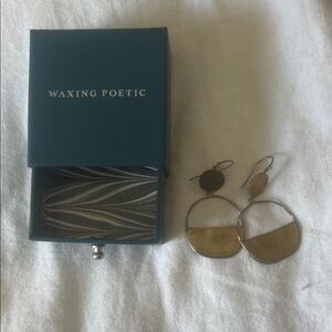 Waxing Poetic Two-Tone Round Drop Earrings in Gold and Silver